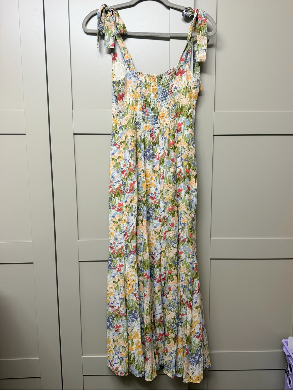 Reformation Floral Tie-Strap Midi Dress in Multi Floral Print